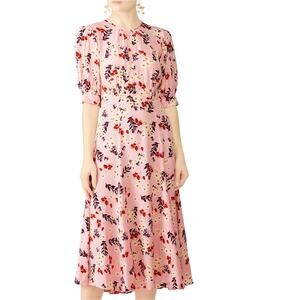 by TiMo Pink Floral Midi Dress XS Fit Flare Retro Modest Romantic Designer $315